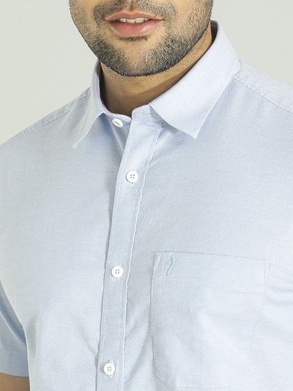 Indian Terrain Men's Slim Fit Half Sleeve Solid Blue Shirt